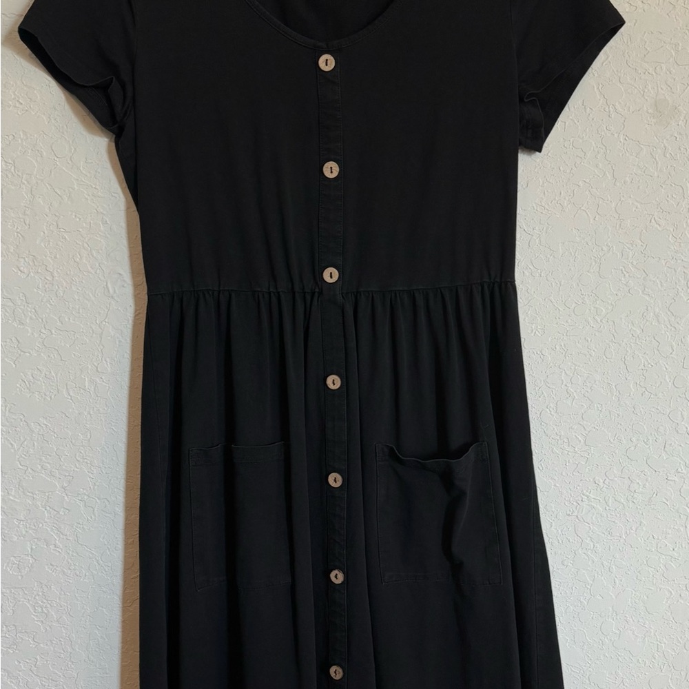 L- Black Button-Down Mineral Wash Dress